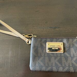 Michael Kors Brown Leather Monogram Wristlet Like New!